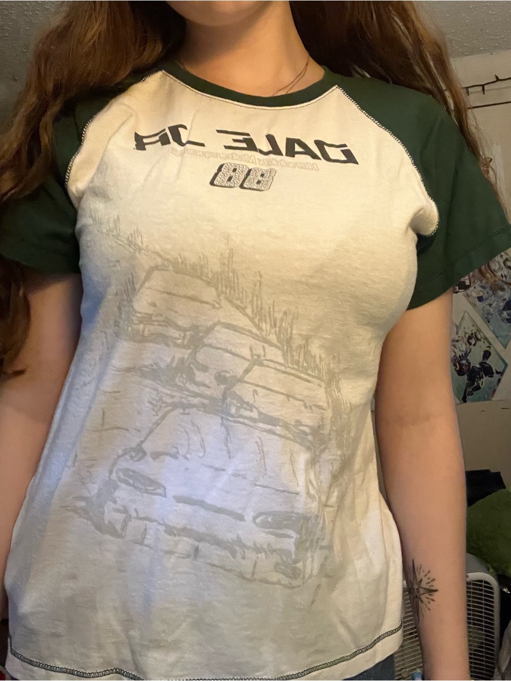 Nascar Green and White Raglan Short Sleeve Tee